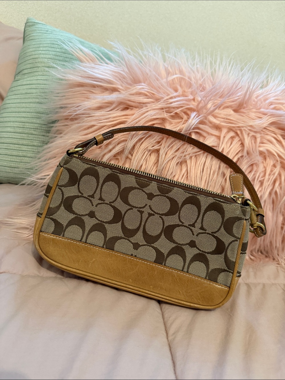Vintage Early 2000s Coach Brown Signature Canvas Shoulder Bag
